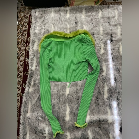 Urban Outfitters Lime Green Cardigan with Faux Fur Trim sz XS TP - Picture 10 of 10